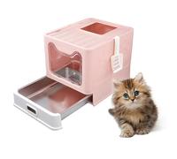 KELUNIS Bandeja De Arena para Gatos Plegable con CajóN Bandeja De Arena para Gatos Cerrada De Acero Inoxidable Sin Olores A Prueba De Fugas FáCil De Limpiar,Rosado