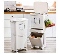 KELUNIS Bote De Basura De Gran Capacidad De 38 / 42L, Contenedores De Clasificación De Residuos De Dos Pisos con Tapa Y Pedal para El Restaurante del Hogar De La Cocina Ahorra Espacio,38L