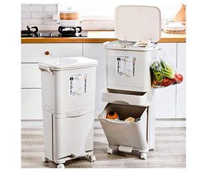 KELUNIS Bote De Basura De Gran Capacidad De 38 / 42L, Contenedores De Clasificación De Residuos De Dos Pisos con Tapa Y Pedal para El Restaurante del Hogar De La Cocina Ahorra Espacio,38L