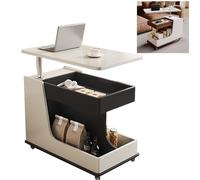 KELUNIS Mesa de Centro Elevable con Ruedas, Mesa de Café de Madera Maciza con Almacenamiento, Mueble Multifuncional para Sala de Estar, Dormitorio, Espacios Pequeños,Blanca