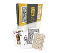 KEM Arrow - Cartas de plástico Negro y Dorado, índice estándar, tamaño de póquer, Cartas de Juego Premium, Cartas de póquer de Grado Casino, 2 Barajas de Cartas