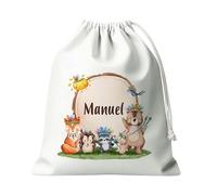 Kembilove Bolsa merienda personalizada - Bolsa tela guarderia - Bolsa merienda unicornio - Bolsa almuerzo regalos originales vuelta al cole - Bolsas de tela personalizadas con nombre (Safari)