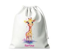 Kembilove Bolsa merienda personalizada - Bolsa tela guarderia - Bolsa merienda unicornio - Bolsa almuerzo regalos originales vuelta al cole - Bolsas de tela personalizadas con nombre (Jirafa)