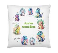 Kembilove Cojin Infantil Personalizado con Nombre - Almohada niños 2 años - Cojin Infantil guarderia - Regalos Infantiles para el Cole - Almohada 40X40 cm - Pequeños Dinosaurios