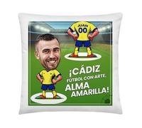 Kembilove Cojín Personalizado Cádiz con Caricatura | Almohada con Foto Nombre y Dorsal | Regalo Original para Aficionados del Cádiz CF | Detalle Decorativo para Fans del Fútbol