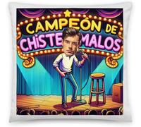 Kembilove® Cojín Personalizado con Caricatura Desde Foto “Campeón de Chistes Malos” 40x40 con Relleno - Regalo Día del Padre Divertido - Almohada Personalizada
