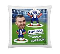 Kembilove Cojín Personalizado Espanyol con Caricatura | Almohada con Foto Nombre y Número | Regalo para Aficionados Pericos | Decoración Ideal para Fans del RCD Espanyol
