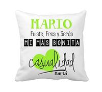 Kembilove Cojín Personalizado para Parejas - Cojín Fuiste Eres y seras mi mas Bonita casualidad Verde - Cojín con Nombre Personalizado para Parejas y Enamorados - Cojín para San Valentín