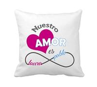 Kembilove Cojín Personalizado para Parejas - Cojín Nuestro Amor es Infinito Rosa y Azul - Cojín con Nombre Personalizado para Parejas y Enamorados - Cojín para San Valentín