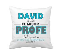Kembilove Cojín Personalizado Profe Hombre 40x40 cm - “Eres el Mejor Profe del Mundo” con Nombre y Curso - Regalo Original Fin de Curso para Profesor - Incluye Relleno