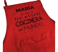 Kembilove Delantal Personalizado Ajustable Eres la Mejor cocinera del Mundo en color Rojo - Delantales para Madres, Abuelas, Amigas con Nombre Personalizado - Regalo Original Madres, Cumpleaños