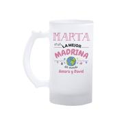Kembilove® Jarra de cerveza madrina personalizada con nombre | regalo original para la mejor madrina del mundo | detalle bonito y emotivo de ahijados para cumpleaños o bautizo | jarra opaca 500 ml