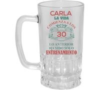 Kembilove® Jarra de Cerveza Personalizada con Nombre y Edad | Cristal 500ml con Asa | Frase Divertida “La Vida Comienza a los 30” | Regalo Original Cumpleaños Hombre Mujer | Detalle Personalizado