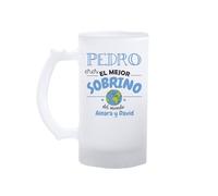 Kembilove® Jarra de cerveza sobrino personalizada con nombre | regalo original para el mejor sobrino del mundo | detalle divertido y emotivo para cumpleaños o Navidad | jarra opaca 500 ml