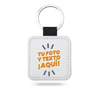 Kembilove Llavero cuadrado de piel personalizado con foto o texto - Detalle original con imagen para regalar - Regalo único para pareja, amigos o familia