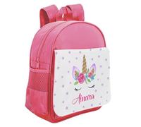 Kembilove Mochila con Solapa Personalizada con Nombre - Unicornio Floral Mágico - Solapa Removible - Mochila Escolar Niña Guardería y Colegio - Unicornio Mágico