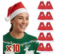Kembilove Pack 10 Gorro Papá Noel clásico - Tela Suave - Ideal para Familias y Grupos Pequeños - Perfecto para Fiestas de Navidad - Colegios, Empresas, Amigo Invisible - Ambientes Navideños
