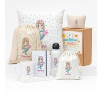 Kembilove Pack Escolar Infantil Sirena - Monta tu Propio Set con Nombre - Mochila, Botella, Libreta, Bolsa, Neceser y Más - Caja Incluida - Vuelta al Cole, guardería u otras actividades
