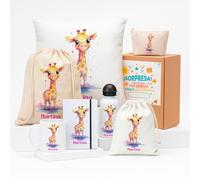 Kembilove Pack Infantil Personalizado con Nombre | Jirafa Acuarela en Colores Vivos | Elige entre Mochila Botella Cojín y Más | Vuelta al Cole y Guardería