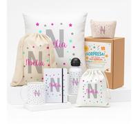 Kembilove Pack infantil personalizado con nombre | Set escolar para niñas con diseño de estrellas | Regalo original para cumpleaños, guardería o vuelta al cole