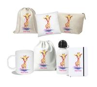 Kembilove Pack personalizado vuelta al cole - Regalos niños - Vuelta al cole material escolar - Pack regalos niños - Pack escolar - Regalos personalizados niños - Jirafa