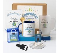 Kembilove® Pack Regalo Hermano | Regalo Original para Hombre con Jarra Cervecera y Taza Personalizada | Detalle Perfecto para Cumpleaños Navidad o Día Especial | Caja Sorpresa Emotiva