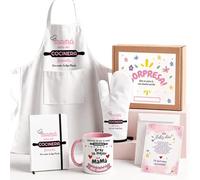 Kembilove® Pack Regalo Mamá Personalizado con Nombre - Kit Mamá Cocinera con Taza, Delantal, Manopla y Recetario - Regalo Original para Madre, Día de la Madre, Cumpleaños - Caja Regalo
