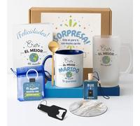 Kembilove® Pack Regalo Marido | Regalo Original para Hombre con Jarra Cervecera y Taza Personalizada | Detalle Perfecto para Cumpleaños Aniversario o Navidad | Caja Sorpresa Emotiva