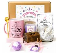 Kembilove® Pack Regalo Mujer 20 Años con Taza Personalizada - Caja Sorpresa Cumpleaños con Vela, Sales de Baño e Inciensos - Regalo Original 20 Cumpleaños Mujer