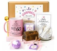 Kembilove® Pack Regalo Mujer 60 Años con Taza Personalizada - Caja Sorpresa Cumpleaños con Vela, Sales de Baño e Inciensos - Regalo Original 60 Cumpleaños Mujer