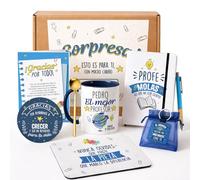 Kembilove® Pack Regalo Profesor Fin de Curso Personalizado - Taza + Botella + Bolsa - Kit Completo Original y Útil - Idea de Regalo de Alumnos