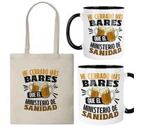 Kembilove® Pack Taza y Bolsa “He cerrado mas bares” | Cerámica 325 ml y Tote Bag Reutilizable | Regalo divertido para amantes del humor y la cerveza | Ideal para cumpleaños, amigo invisible