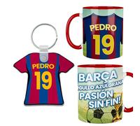 Kembilove® Pack Taza y Llavero Barça Personalizados | Regalo Fútbol Azulgrana con Nombre y Número | Taza Barcelona Personalizada Niño Adulto | Fan Culé | Detalle Original FCB