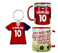Kembilove® Pack Taza y Llavero Fútbol Osasuna Personalizados | Nombre y Número | Regalo Rojillo Original para Aficionados Niños y Adultos