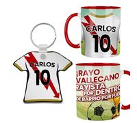 Kembilove® Pack Taza y Llavero Fútbol Rayo Vallecano Personalizados | Nombre y Número | Regalo Rayista Original para Aficionados y Niños