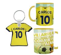 Kembilove® Pack Taza y Llavero Fútbol Villarreal Personalizados | Nombre y Número | Regalo Amarillo Original para Aficionados y Niños