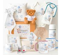 Kembilove Regalo Baby Shower Niño | Canastilla Bebe Personalizada con Nombre 1 Pack Recién Nacido Maternidad Azul | Set Elegante Lista Nacimiento | Elige Tu Artículos