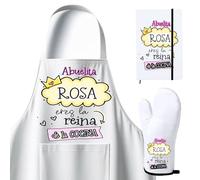 Kembilove Regalo Dia de la Madre - Pack Dia de la Madre Personalizado - Delantal Cocina - Manoplas Horno - Recetario - Regalos para Abuela - Abuelita Eres la Reina de la Cocina