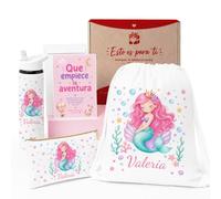 Kembilove Regalo Personalizado Niña Sirena, Pack Botella y Mochila