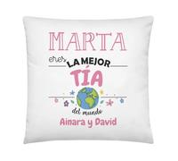 Kembilove Regalo Personalizado Tía | Cojín con Nombre y Mensaje de Sobrinos | Regalo Original TITA | Detalle Emotivo Cumpleaños Navidad Amigo Invisible | Almohada Personalizable 40x40 cm