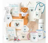 Kembilove Regalo Recien Nacido Niño Personalizado | Cesta Bebe con Nombre | Pack Bautizo Azul Baby Shower | Set Elegante Canastilla Maternidad | Crea Tu Pack