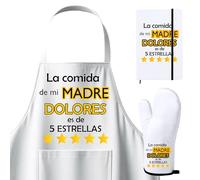 Kembilove Regalos originales para el dia de la Madre - Pack dia de la Madre - Delantal personalizado - Manoplas Horno - Recetario de cocina para escribir - Regalo dia de la Madre - Cinco estrellas