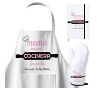 Kembilove Regalos originales para el Día de la Madre - Pack Día de la Madre - Delantal personalizado - Manoplas Horno - Recetario de cocina para escribir - Regalo Día de la Madre - Cocinera favorita
