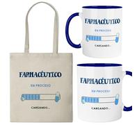Kembilove® Set Taza y Bolsa “Farmacéutico en Proceso Cargando” | Pack Original para Estudiantes de Farmacia y Futuros Farmacéuticos | Regalo Motivador para Universitarios y Opositores