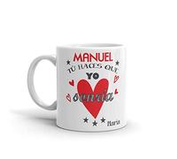 Kembilove Taza de Café Pareja - Taza de Desayuno Tú Haces que yo Sonría con nombre Personalizado - Taza de Café y Té para Enamorados - Taza de Cerámica Impresa - Tazas para San Valentín
