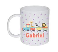 Kembilove Taza de Desayuno Infantil Personalizada - Tazas Plástico Personalizadas con el Nombre del Niño o Niña Vuelta al Cole - Diseño Animales