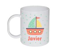 Kembilove Taza de Desayuno Infantil Personalizada - Tazas Plástico Personalizadas con el Nombre del Niño o Niña para la Vuelta al Cole - Diseño Marinero