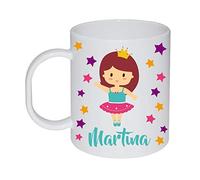 Kembilove Taza de Desayuno Infantil Personalizada - Tazas Plástico Personalizadas con el Nombre del Niño o Niña Vuelta al Cole - Diseño Bailarina