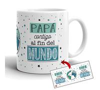 Kembilove Taza el Mejor Padre del Mundo - Taza con Mensaje Papá contigo al Fin del Mundo - Regalo Hermana Original - Regalos Originales para cuñados - Tazas Originales para Familiares