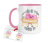 Kembilove Taza “La Vida es Mejor con Compañeras Como Tú” | Regalo Bonito y Tierno para Mujeres en el Trabajo | Diseño con Corazón Rosa | 330ml Apta para Microondas y Lavavajillas